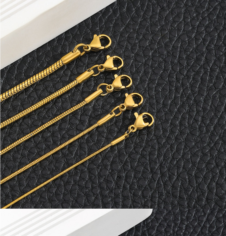 Stainless Steel Silver Gold Black Round Snake Chain Necklace Women Men 16-30”