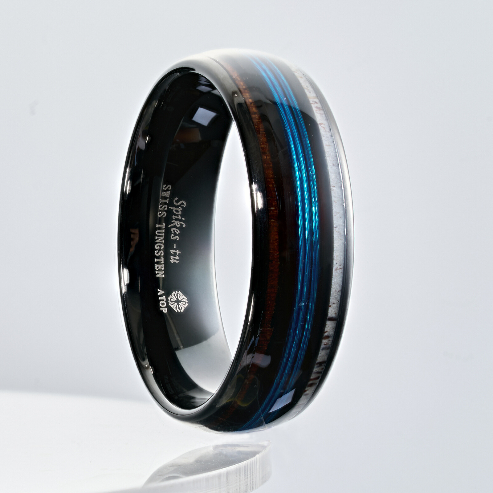 8mm Line-Whiskey ATOP Tungsten Ring Men’s Wedding Band Deer Antler