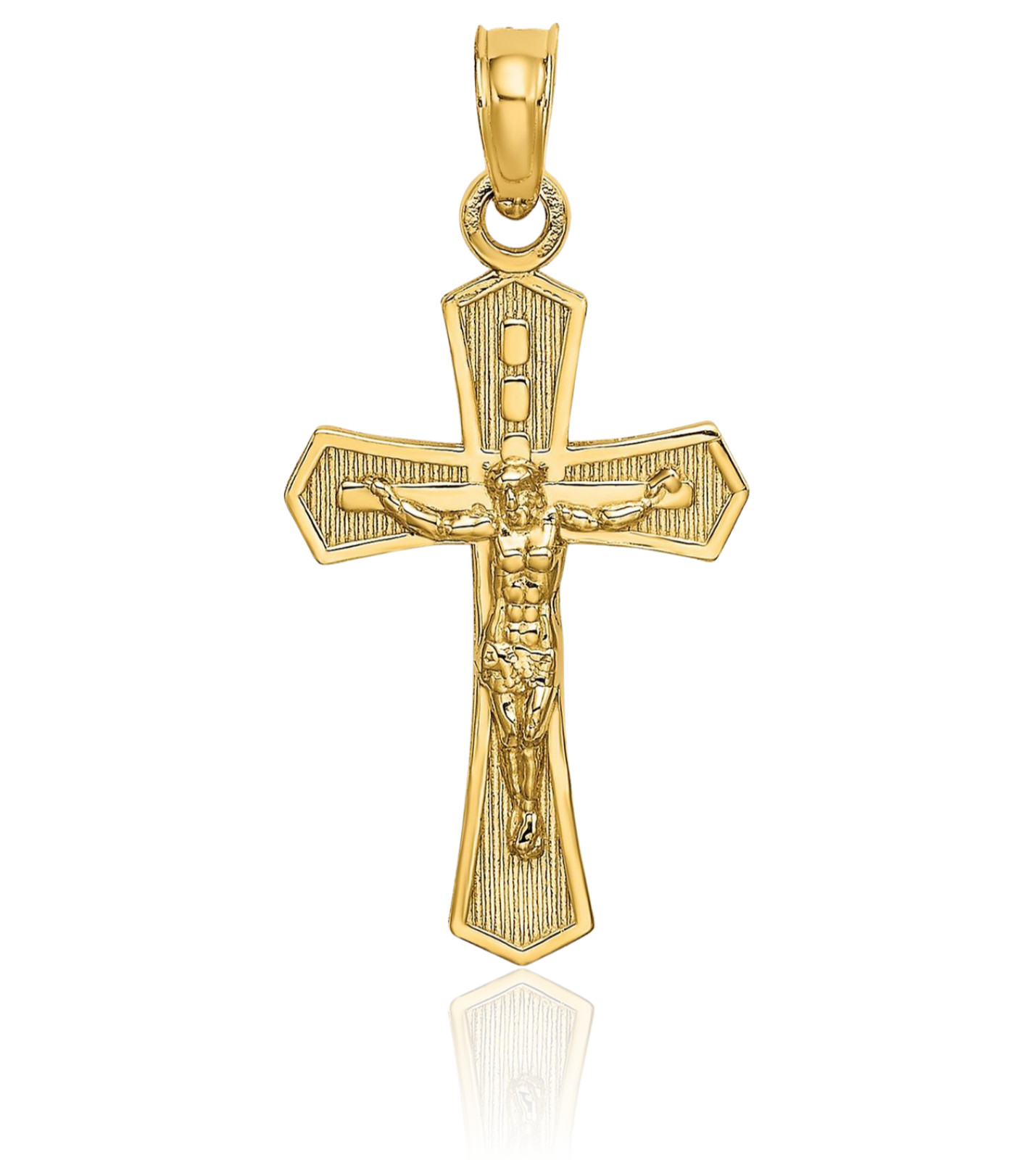 10K Solid Yellow Gold Medium Jesus Crucifix Cross Pendant Necklace 23.9mm