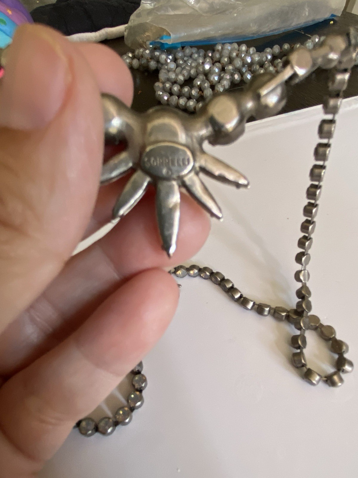 Sorrelli Signed Silver Plated Beaded Crystal Rhinestone Starburst Pendant