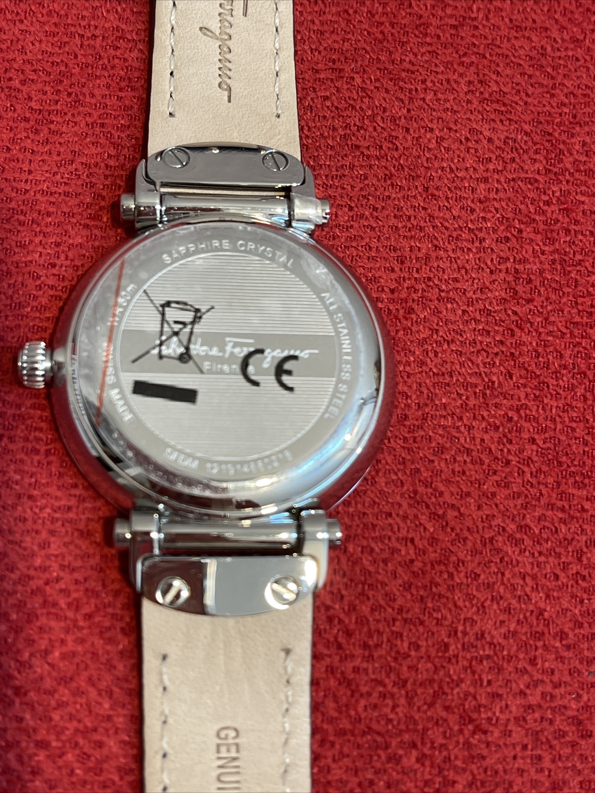 SALVATORE FERRAGAMO Blue Leather Floral Mother Of Pearl 12 Diamonds $1395