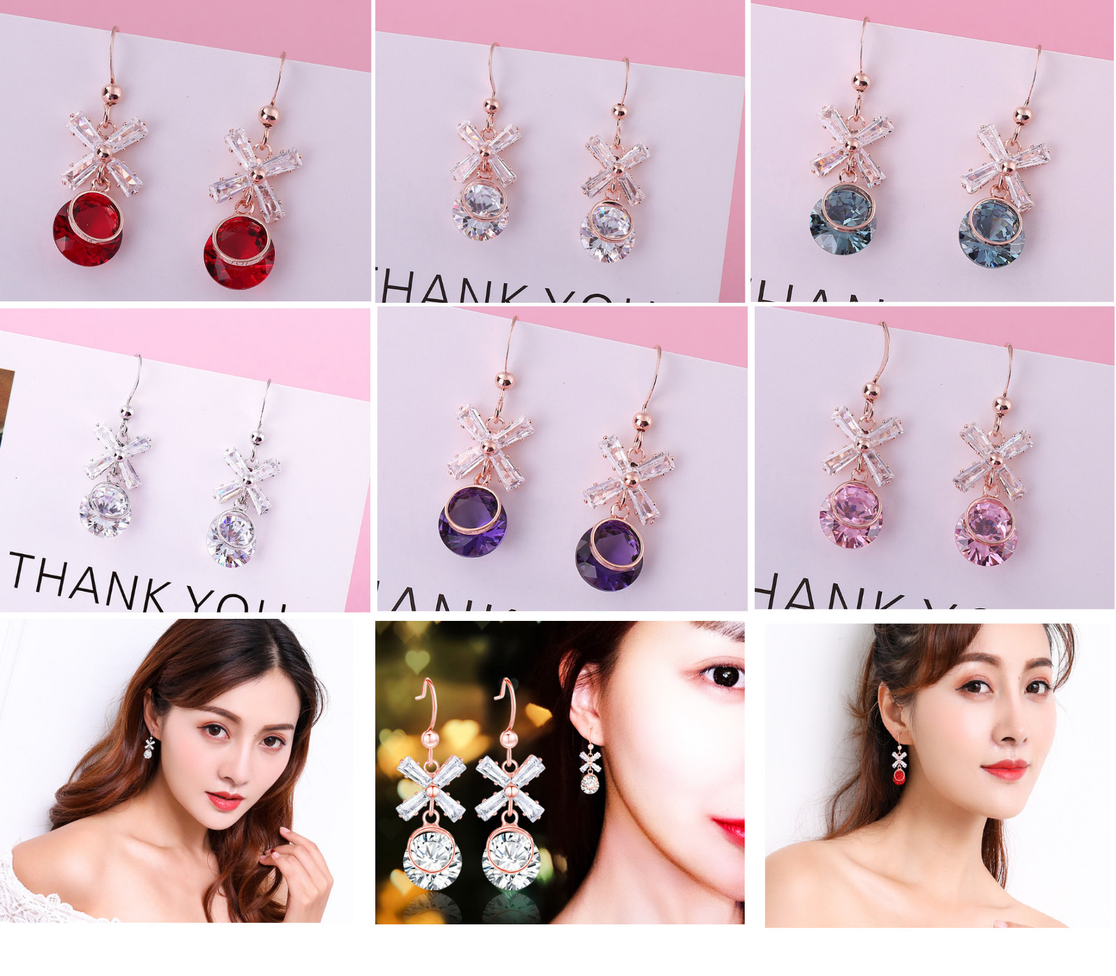 Women 18K Gold Rose Gold Crossover X CZ Dangle Drop Earrings Wedding Bridal PE31