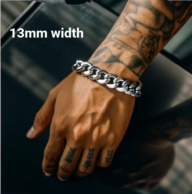 Men’s-Stainless Steel-Cuban Bracelets- 13mm-Sz Adjust. 7 in to 9 in