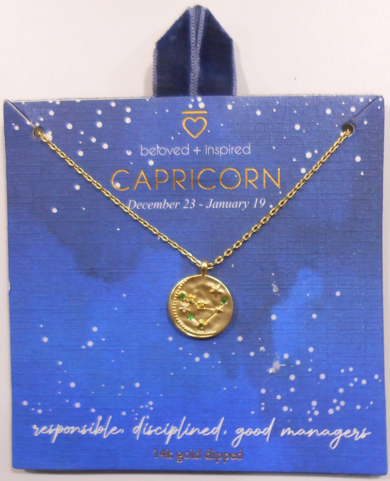 Beloved + Inspired 14K Gold Dip Capricorn Necklace 16” Gems+ Star Constellation