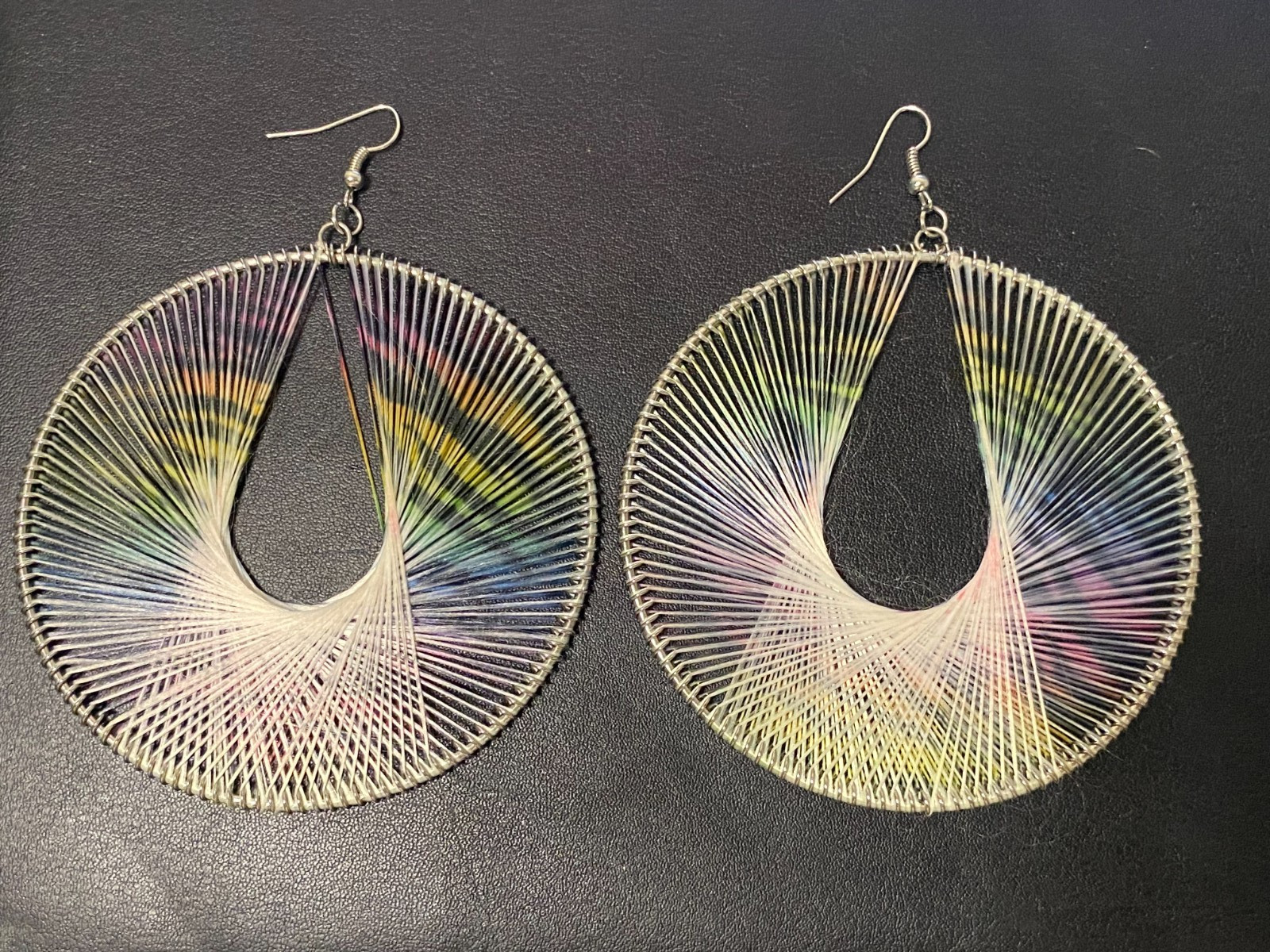 Boho String-Wrapped Geometric Wire Hoop Peruvian Style Rainbow Earrings