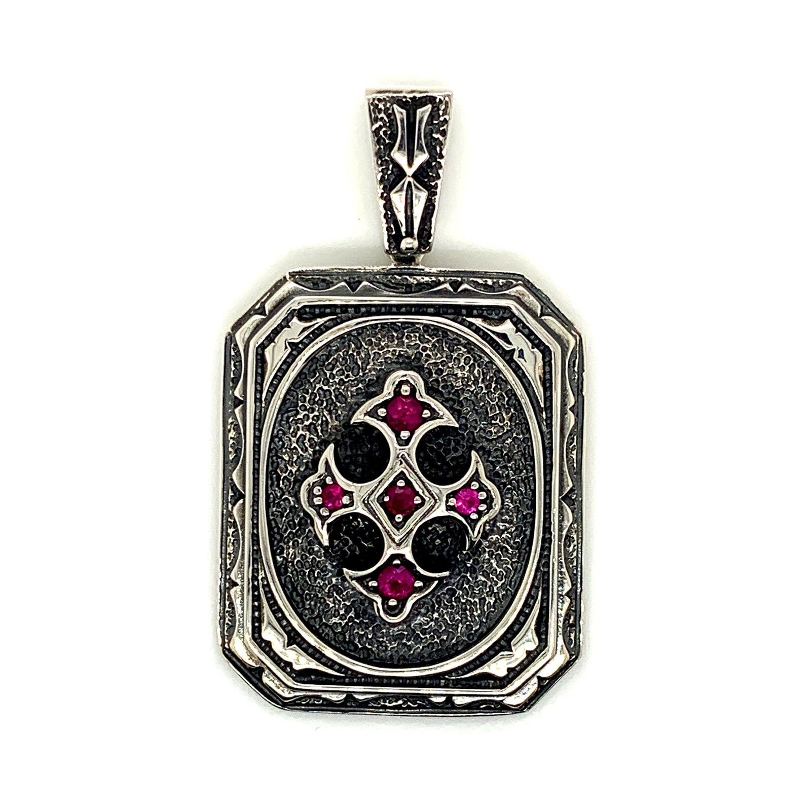 925 Sterling Silver Ruby Cross Floury Pendant Charm 28.5 Grams