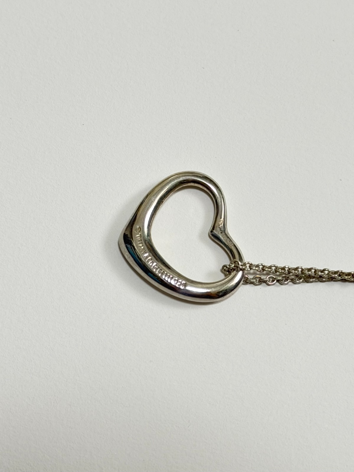 Tiffany & Co. Large Open Heart Pendant Necklace Peretti Silver925 excellent F/S