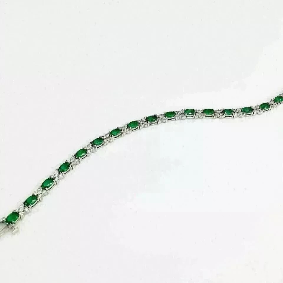 20 Ctw Oval Cut Created Emerald Women’s Tennis Bracelet 14K White Gold Plated