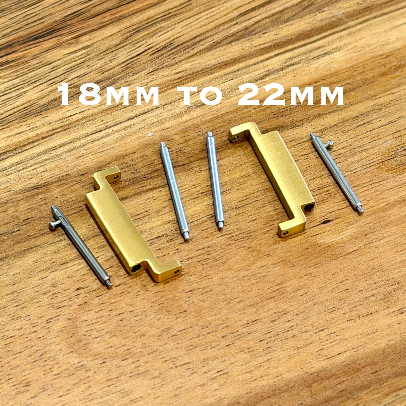 18mm to 22mm Watch Strap Connector Adapter – Stainless Steel, Brushed Gold