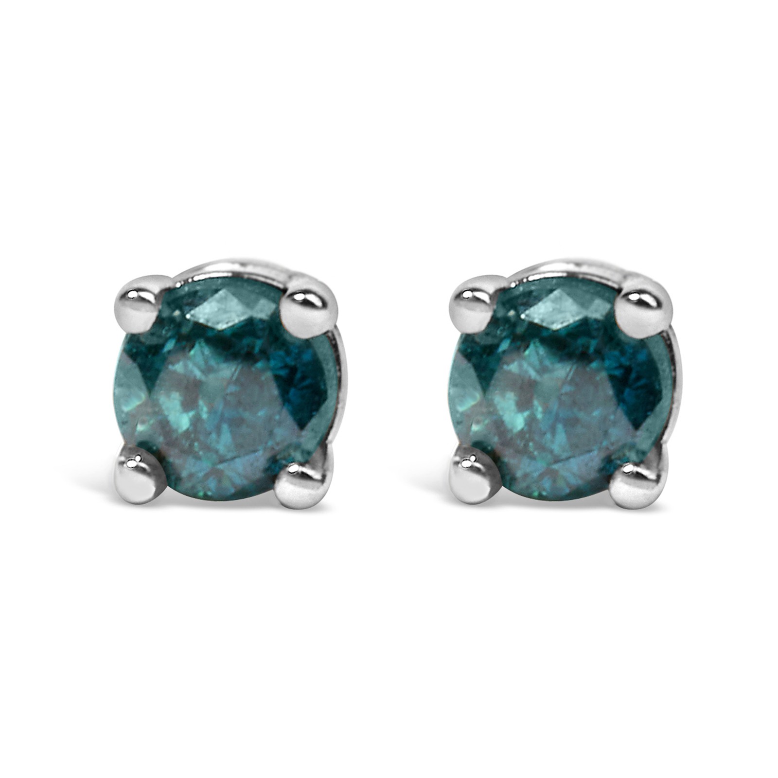 .925 Sterling Silver 0.15 Cttw Round Brilliant-Cut Blue Diamond Classic
