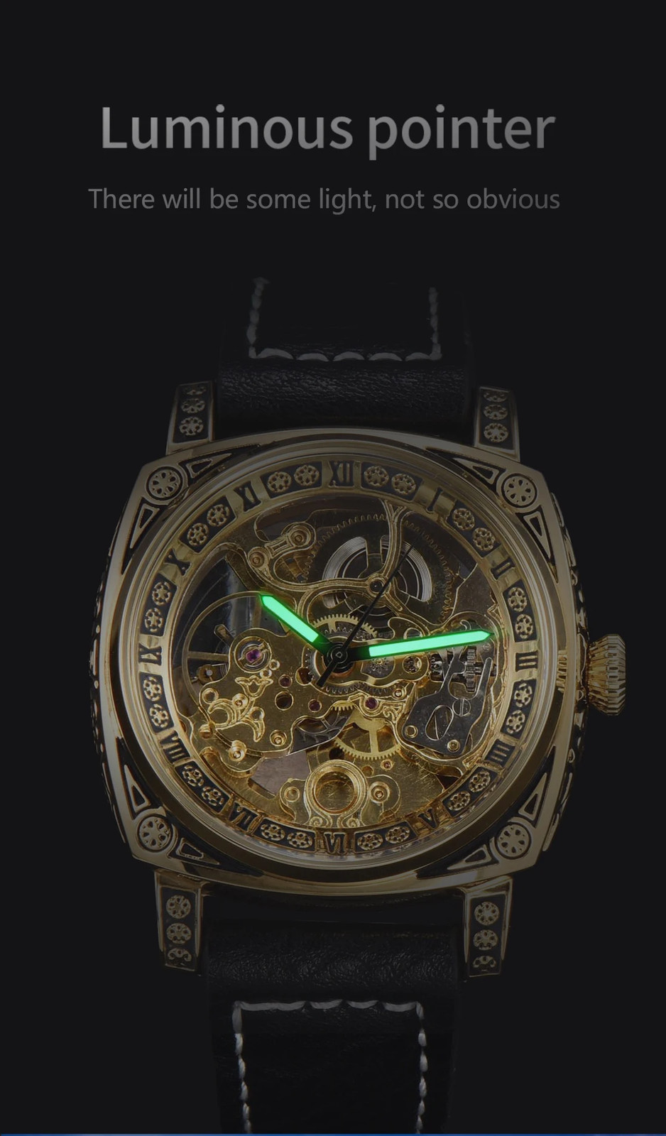 Automatic Retro Skeleton Mechanical Men’s Watch Waterproof Leather Unbranded