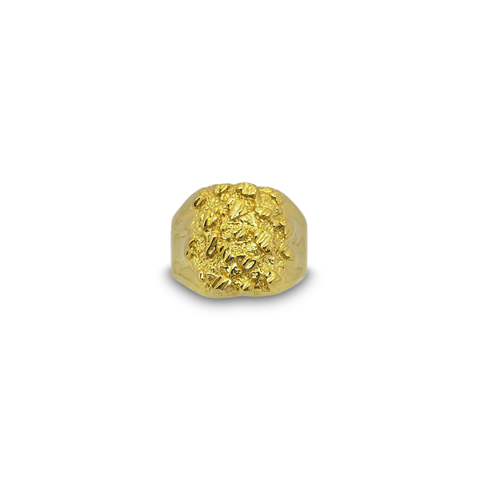 Solid 24K Yellow Gold Extra Large Diamond Cut Mens Nugget Ring, Size 5 – 11