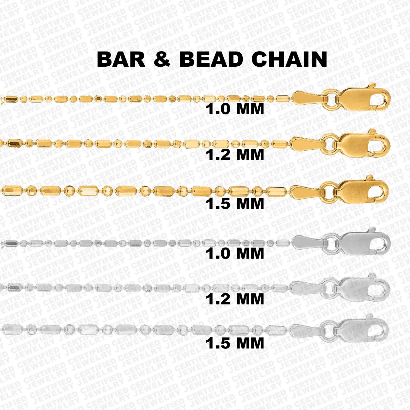 Solid 14K Bar and Ball Chain, 16″ 18″ 20″ Inch, 1.0 -1.50MM Yellow or White Gold