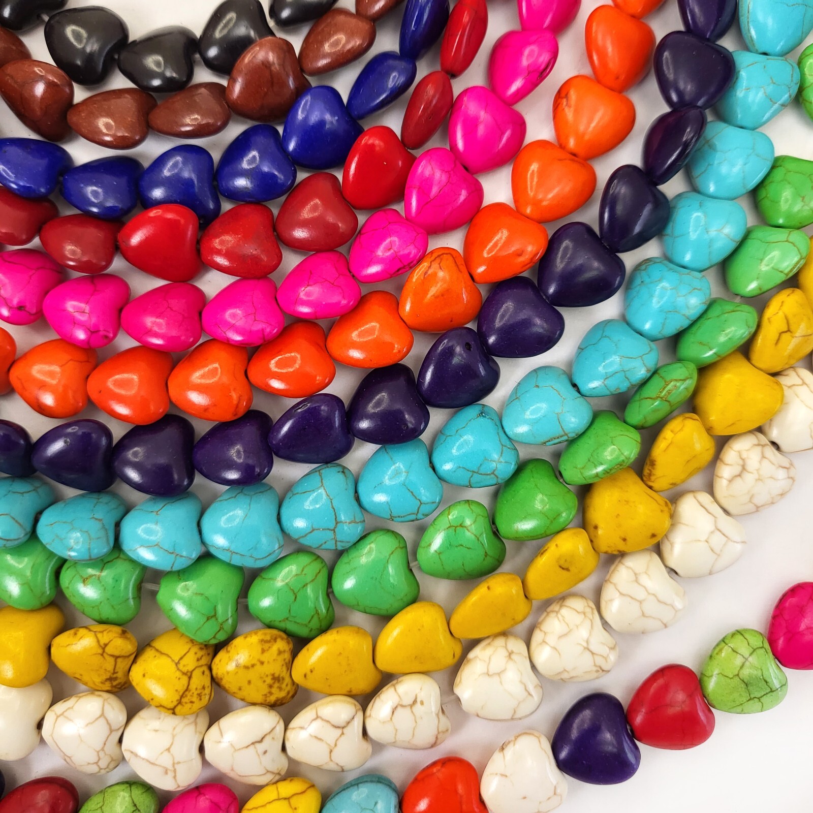 Valentines Heart Bead Howlite Turquoise 8mm 12mm Red Yellow Black White Pink 15″