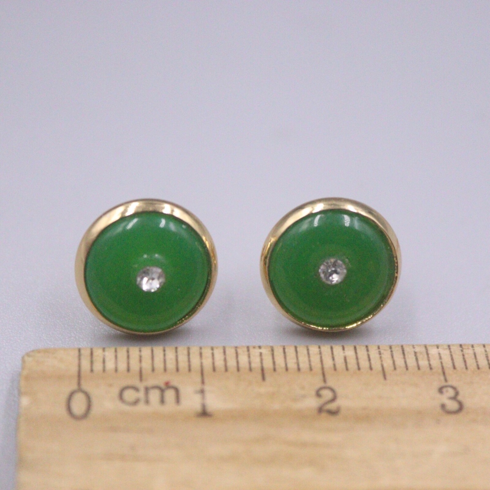 Green Jade Earrings Stud For Women Jade Jewelry 18K gold plated Round Earrings