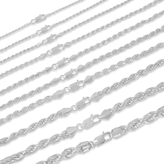Real Solid 925 Sterling Silver Diamond Cut Rope Chain Necklace Italy Jargod
