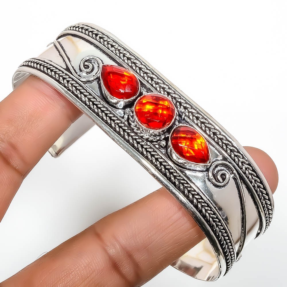 Gift For Her 925 Sterling Silver Garnet Gemstone Vitange Adjustable Cuff