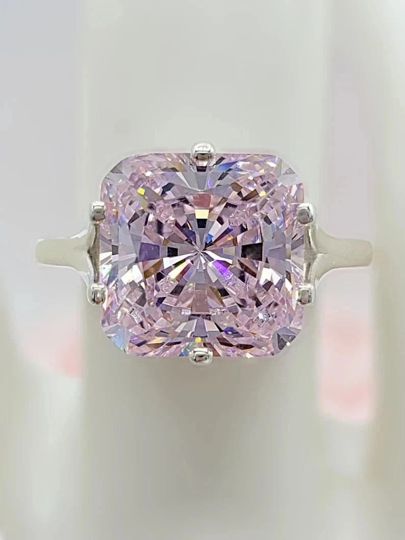 2.00Ct Lab Created Cushion Cut Pink Diamond Solitaire Ring 14K White Gold Plated