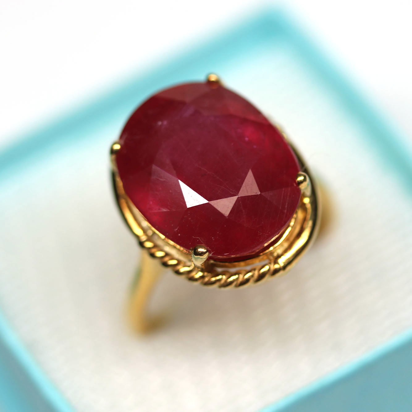 Handmade 925 Sterling Silver 12 x 15 mm. Red Ruby Ring Size 6.5 18K Gold Plated