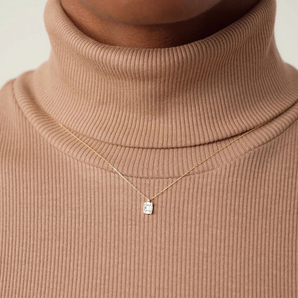 3Ct Round Baguette Shaped Lab Created Diamond Pendant 18k Yellow Gold Plated