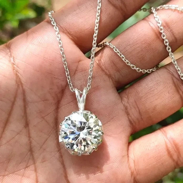 Rare 10.0 Ct Certified White Diamond Solitaire Pendant 925 Silver Great Luster
