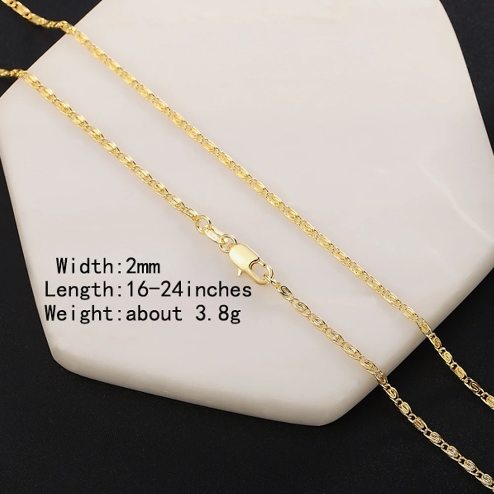 925 Sterling Silver Gold Chain Necklace 2MM Men Women 16-24 Inch Jewelry