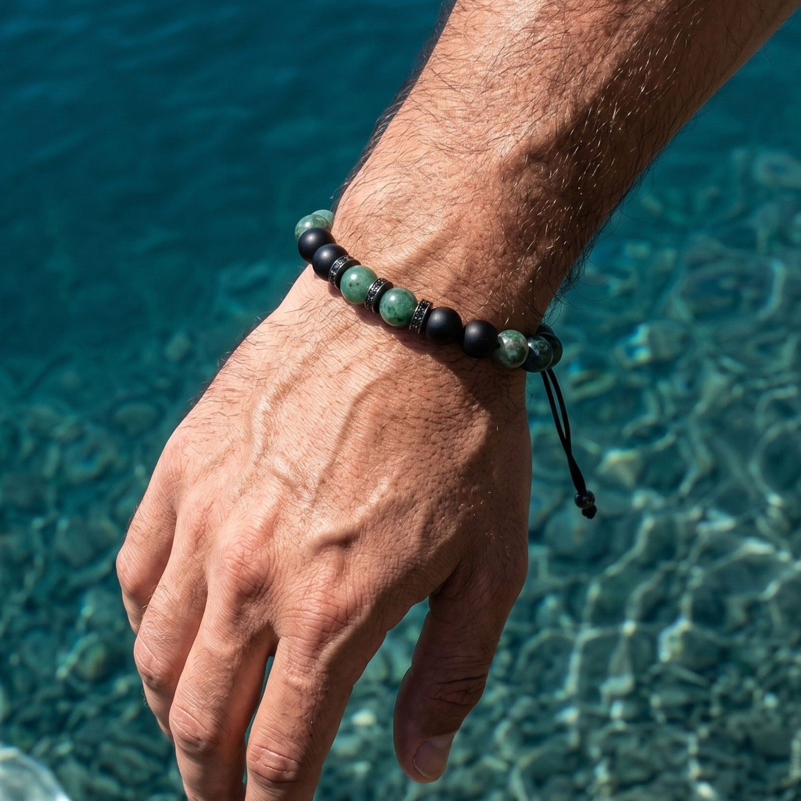 8mm Black Onyx & Green Jade Beaded Healing Protection Powerful Men’s Bracelet