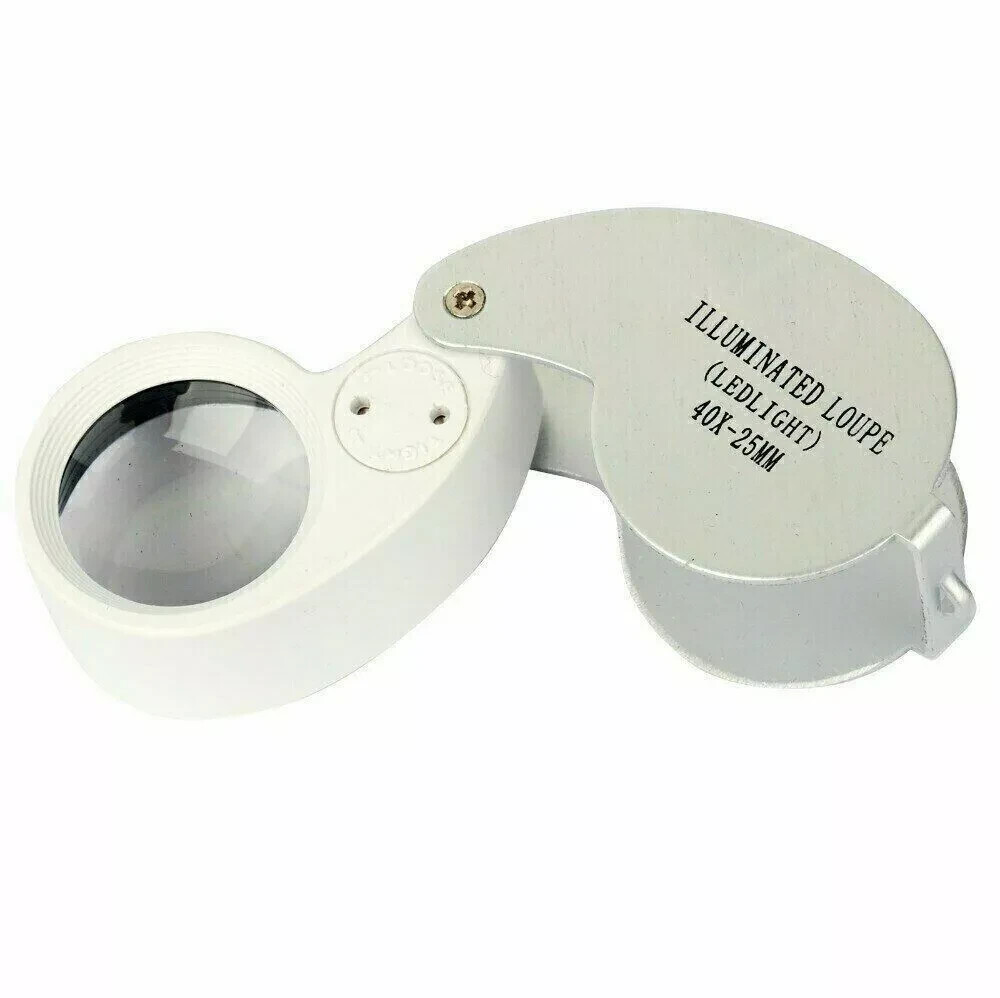 40X Illuminated Jewelers Eye Loupe Foldable Magnifier Bright LED Light Gold