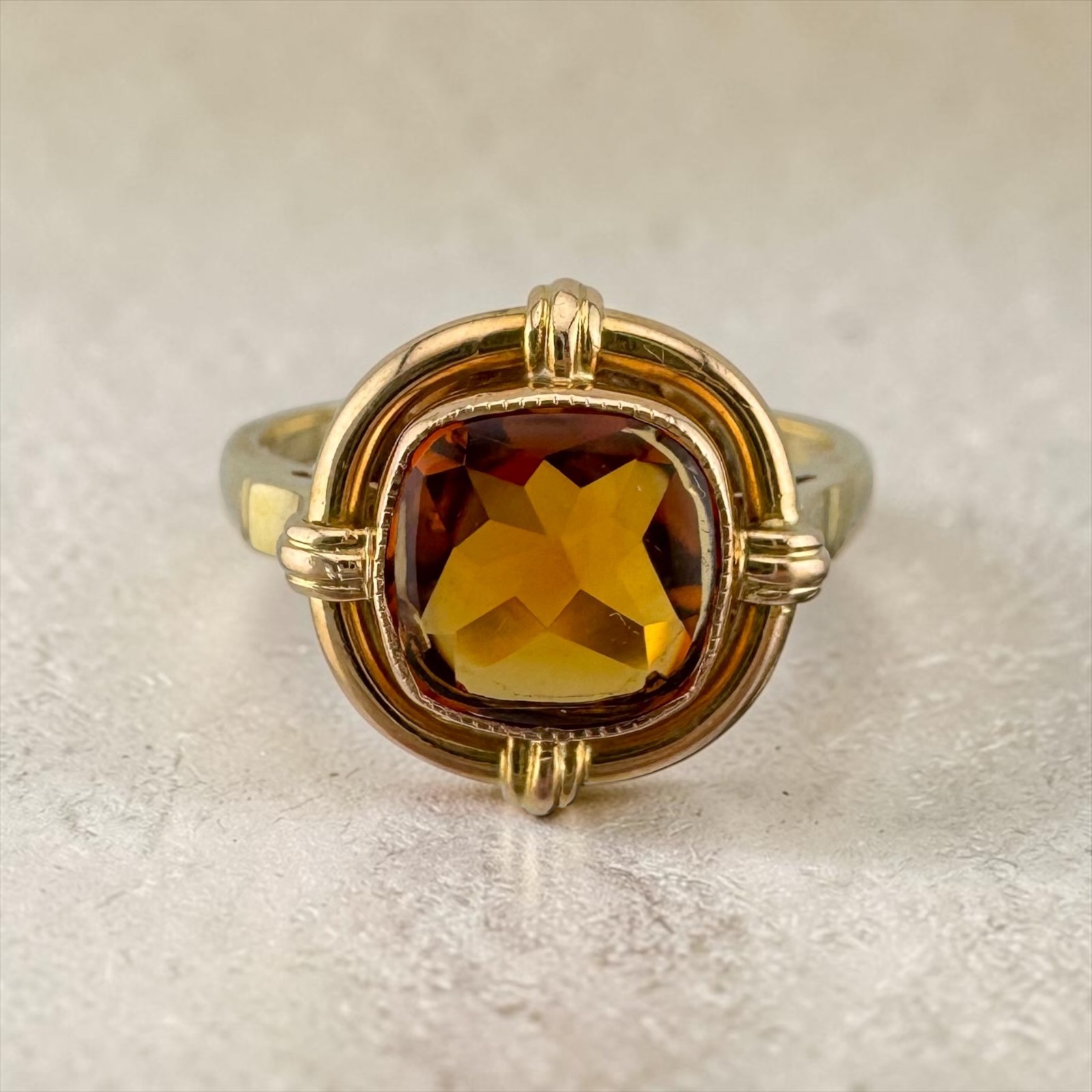 Vintage 13K Yellow Gold Cushion Cut Citrine Ring 1.35ct Size 7