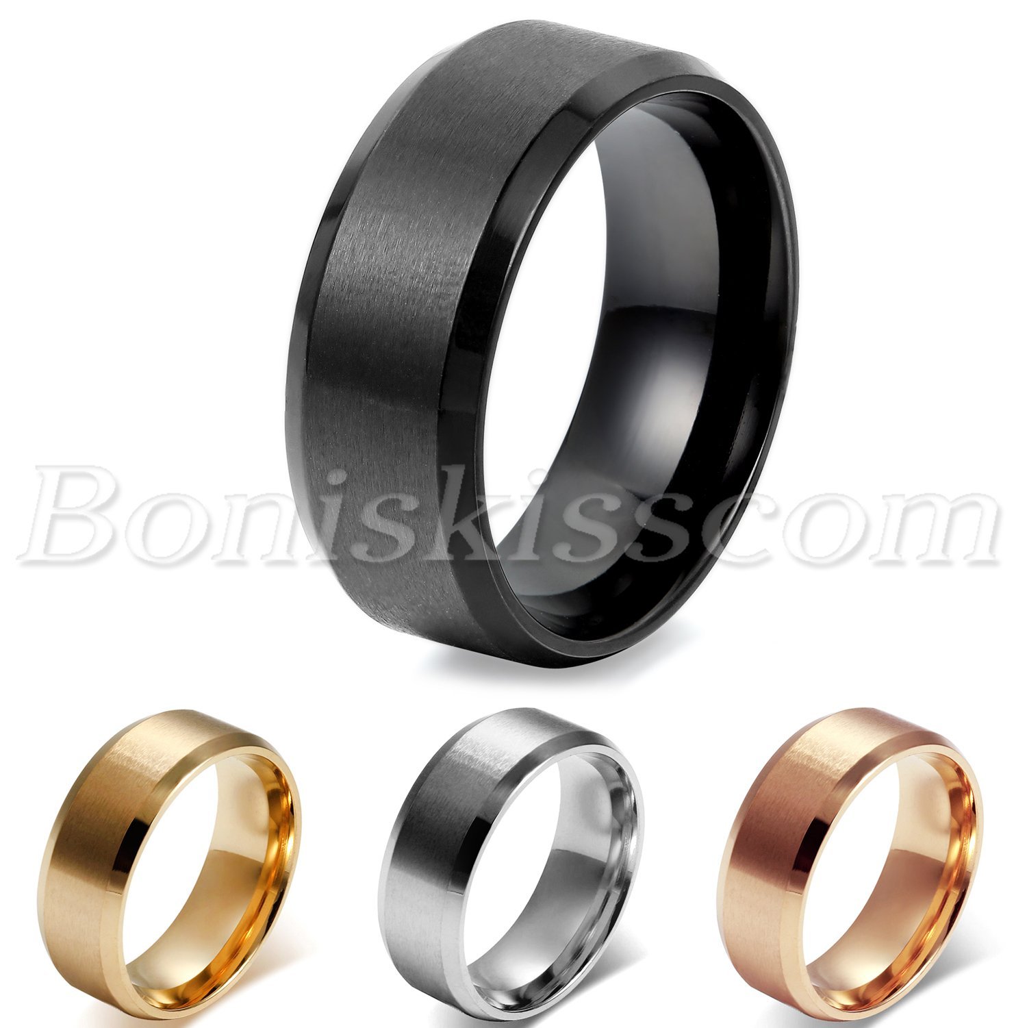8mm Wide Simple Classic Mens Polish Stainless Steel Wedding Ring Band Size 5-14