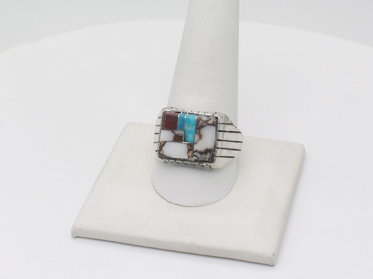 Native American Navajo Handmade Sterling Silver Multi-Stone Ring Size 11.5