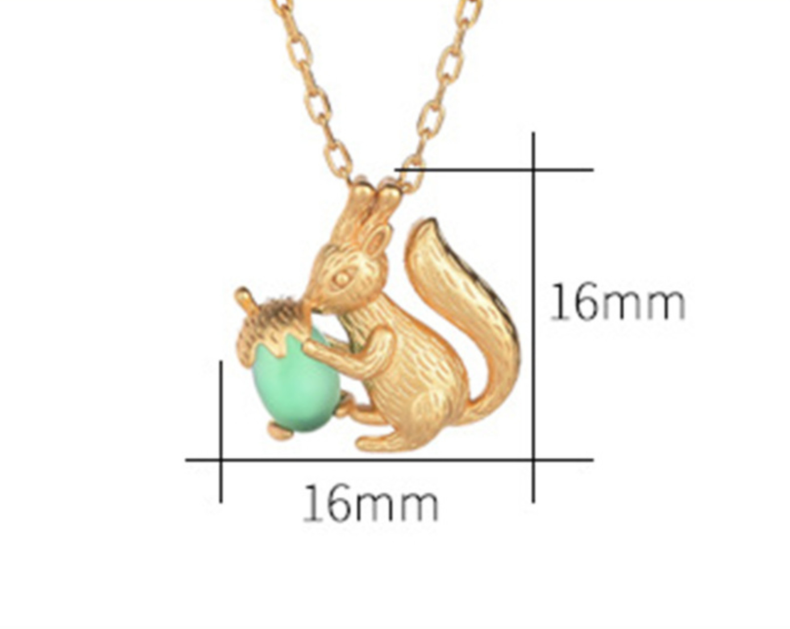 Jade Squirrel Acorn Pendant Necklace Charm 18K Gold Plated Chain Dainty Gemstone