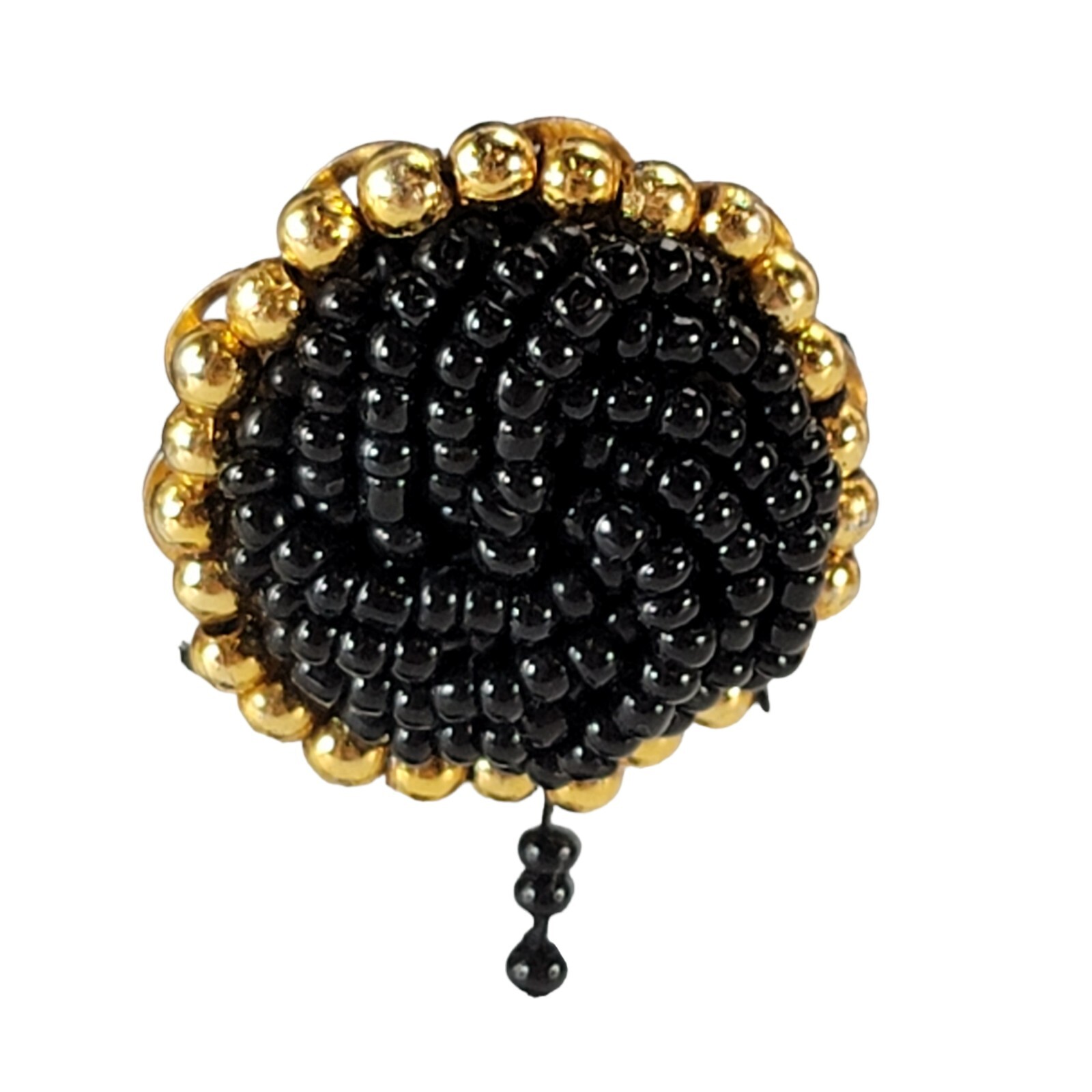 Vtg Gold Black Beads Drop Earrings Pair Teardrop Women Retro Jewelry 1980’s