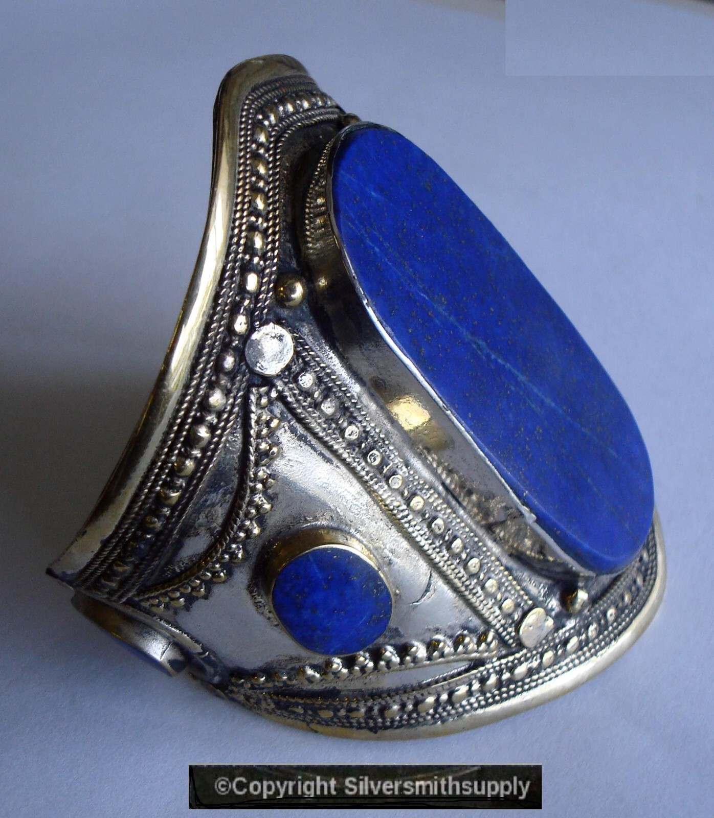 Natural Lapis Cuff Bracelet 6.5 in Silver over Brass Made in Afghanistan FJ064