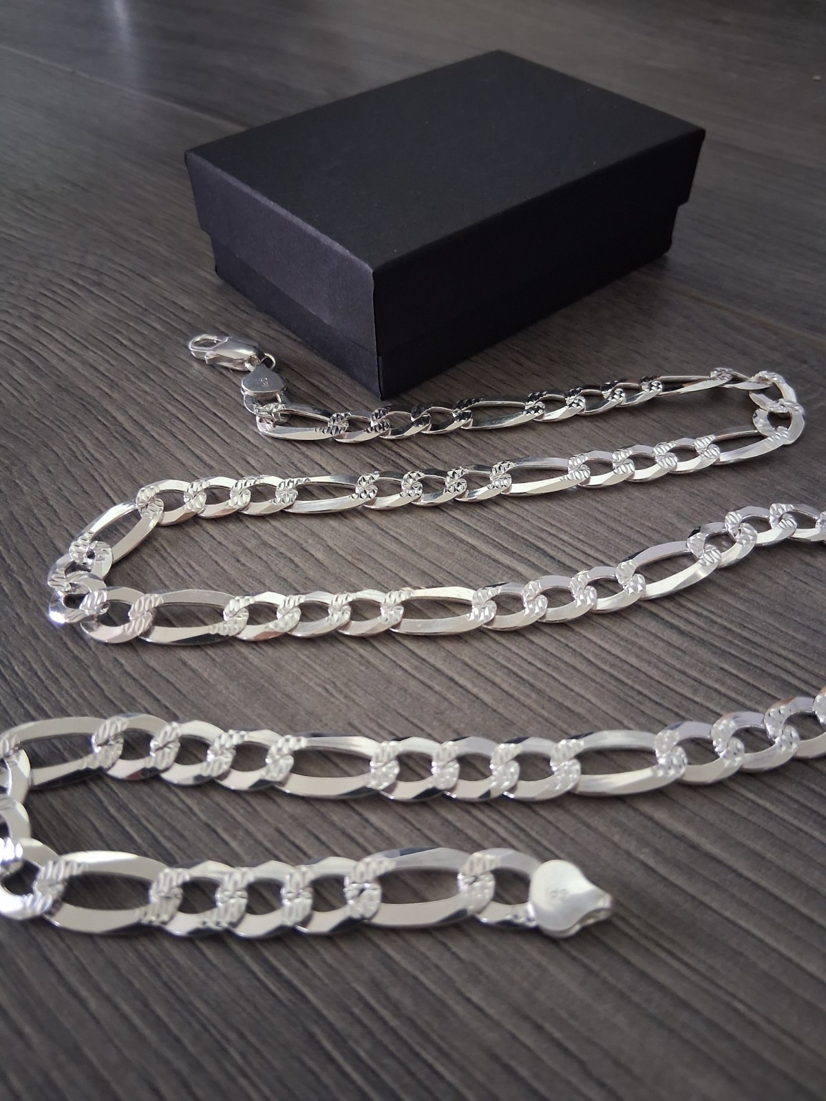 cadena stilo figaro plata 925 corte diamante 24″ larga 7.8mm anchor,