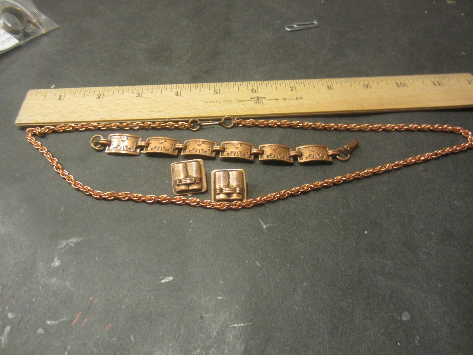 Copper bracelet and clip earrings addon chain no mark