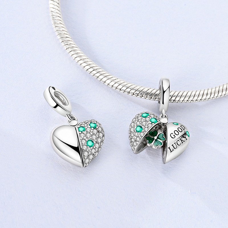 MULA Fine 925 Sterling Silver DIY Charm AAA CZ Heart Clover for Women Bracelet