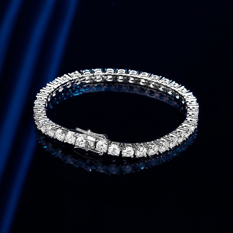 2.5-6.5mm Round Moissanite Tennis Bracelet Women Men 925 Sterling Silver Chain