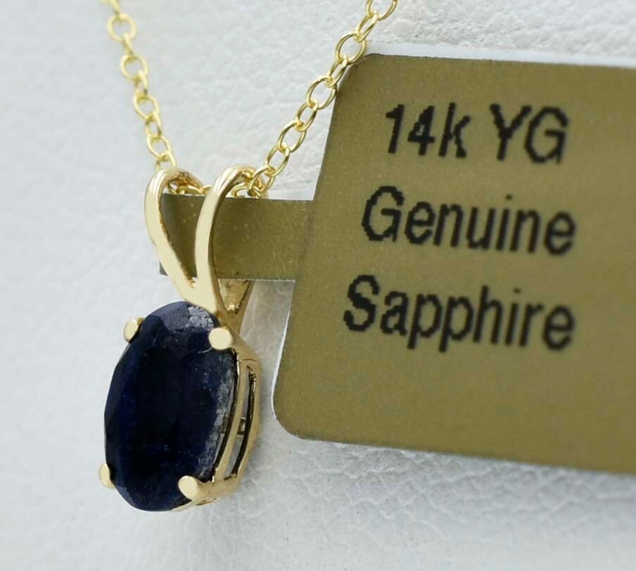 GENUINE 0.75 Cts BLUE SAPPHIRE SMALL PENDANT 14K GOLD – Free Certificate – NWT