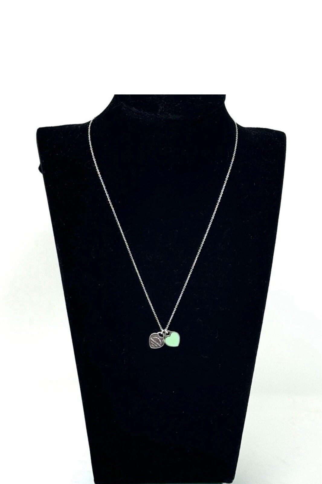 Tiffany & Co. Blue Double Mini Heart Tag Pendant Necklace ( 18” chain )