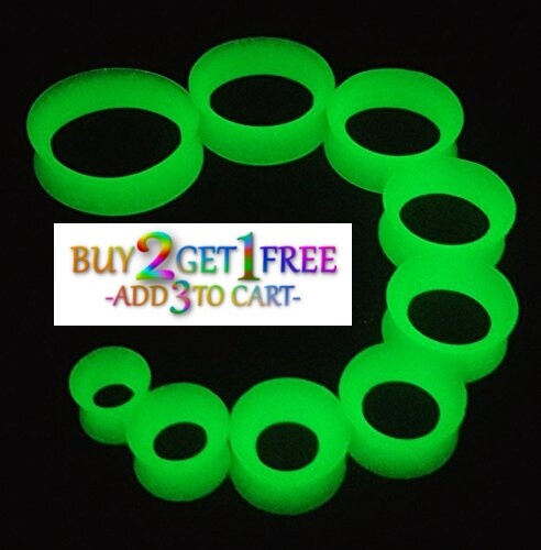 Pair 8g-40mm CLEAR GLOW SILICONE FLESH TUNNELS Double Flare Gauges Thin 1030
