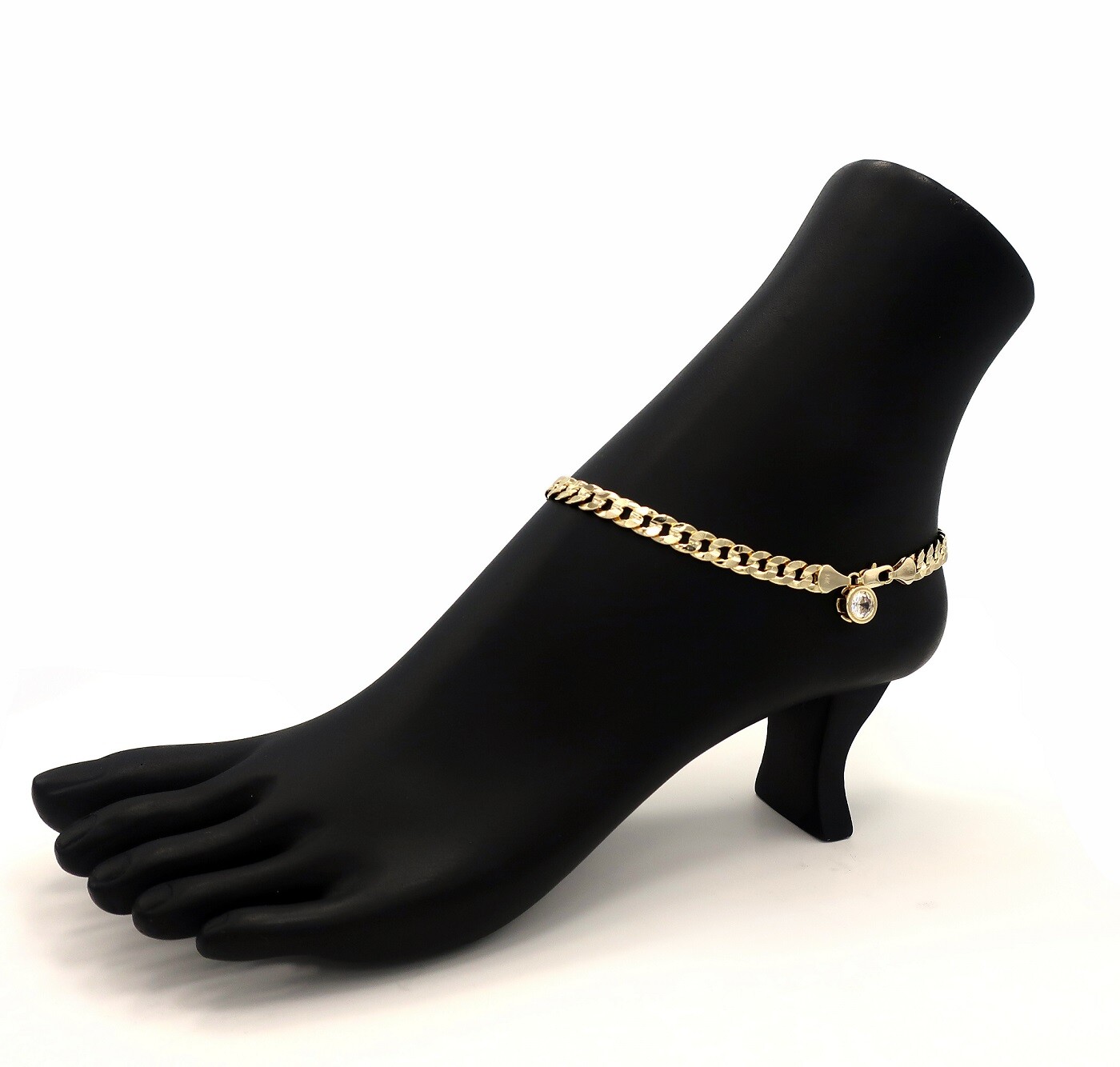 10″ CONCAVE CUBAN CURB LINK CHAIN QUALITY ANKLET CZ BRACELET 14K GOLD PLATED