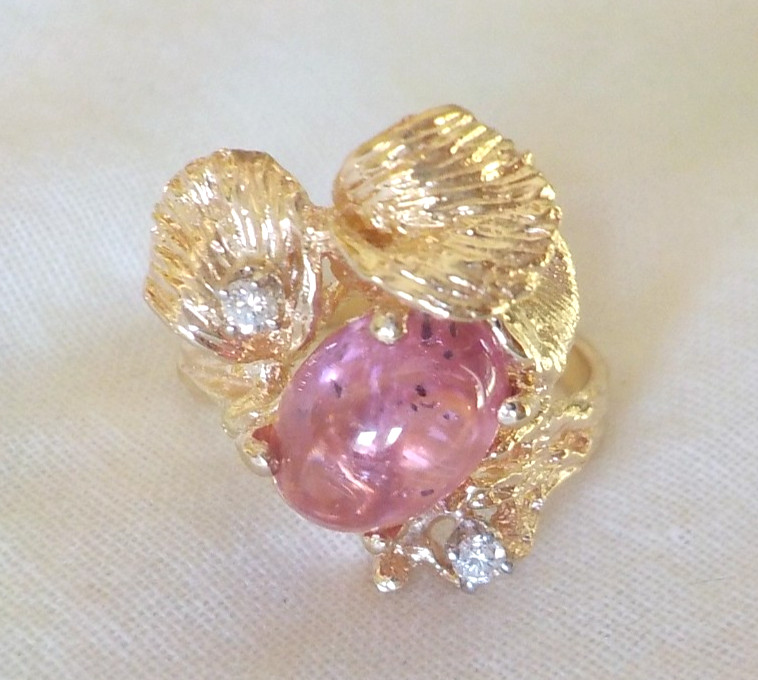14K Yellow Gold Natural Pink Gemstone Diamond Ring – 6.80 gms, Sz 5.25, 2.36 ctw