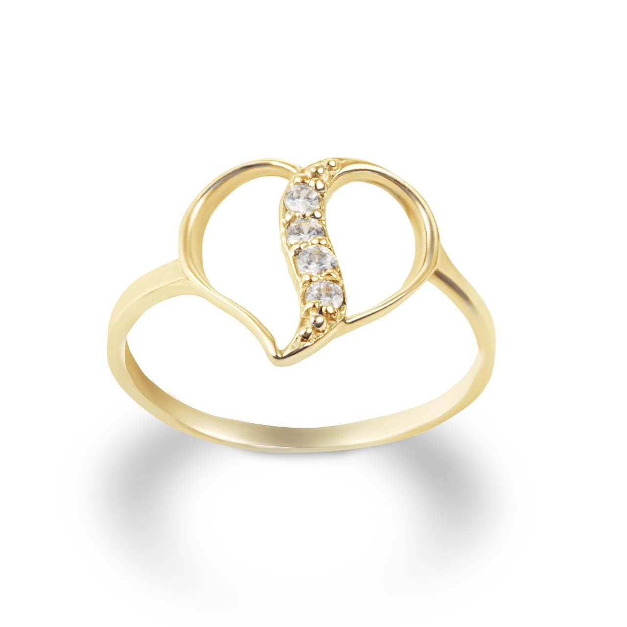 Gold Split Heart CZ Wave Love Ring (Available in Yellow/Rose/White Gold)