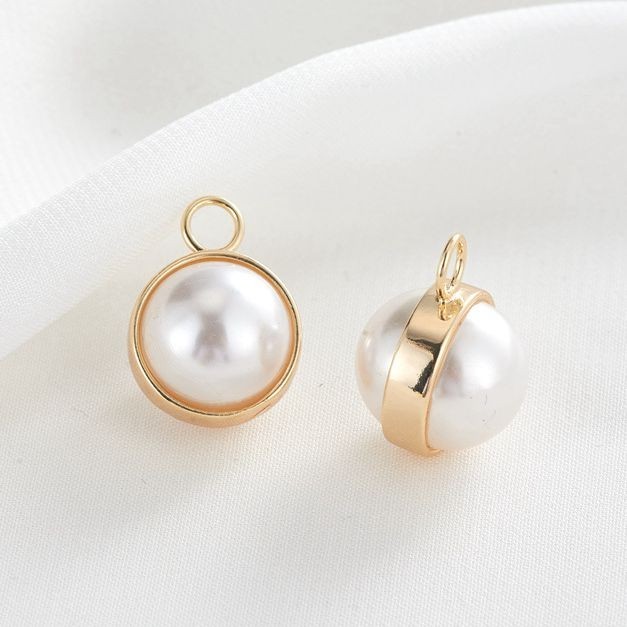 2PCS 18K Plated Brass Bezel Pearl Charm Pendant 12X15mm GZX279