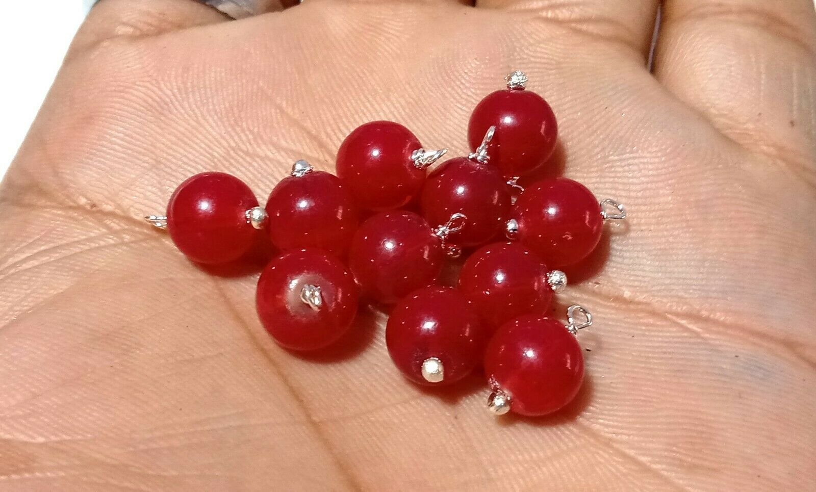25 Pcs Red Quartz Round Smooth 8mm/10mm Loose Beads, Silver Wire Wrapped Link