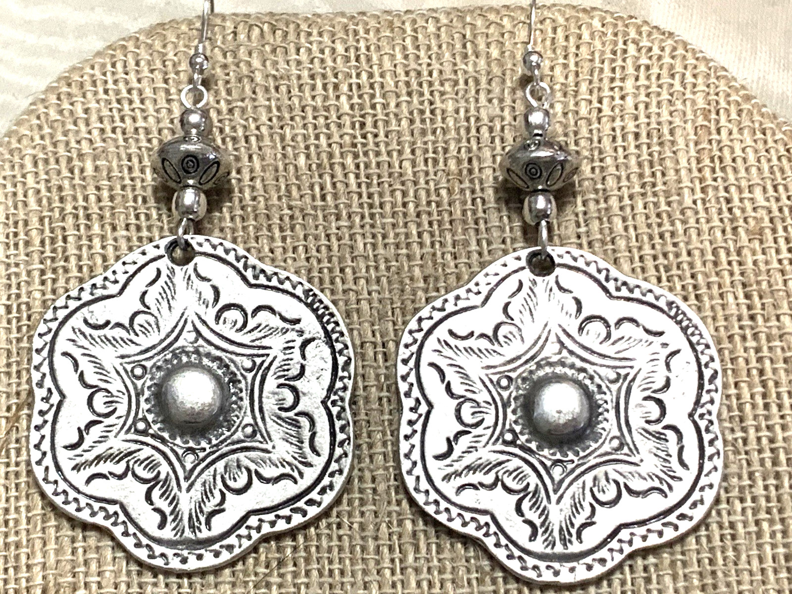 NEW ITEM *LG. HANDCRAFTED ENGRAVED SILVER HILL TRIBE EARRINGS .925 EAR WIRES#20