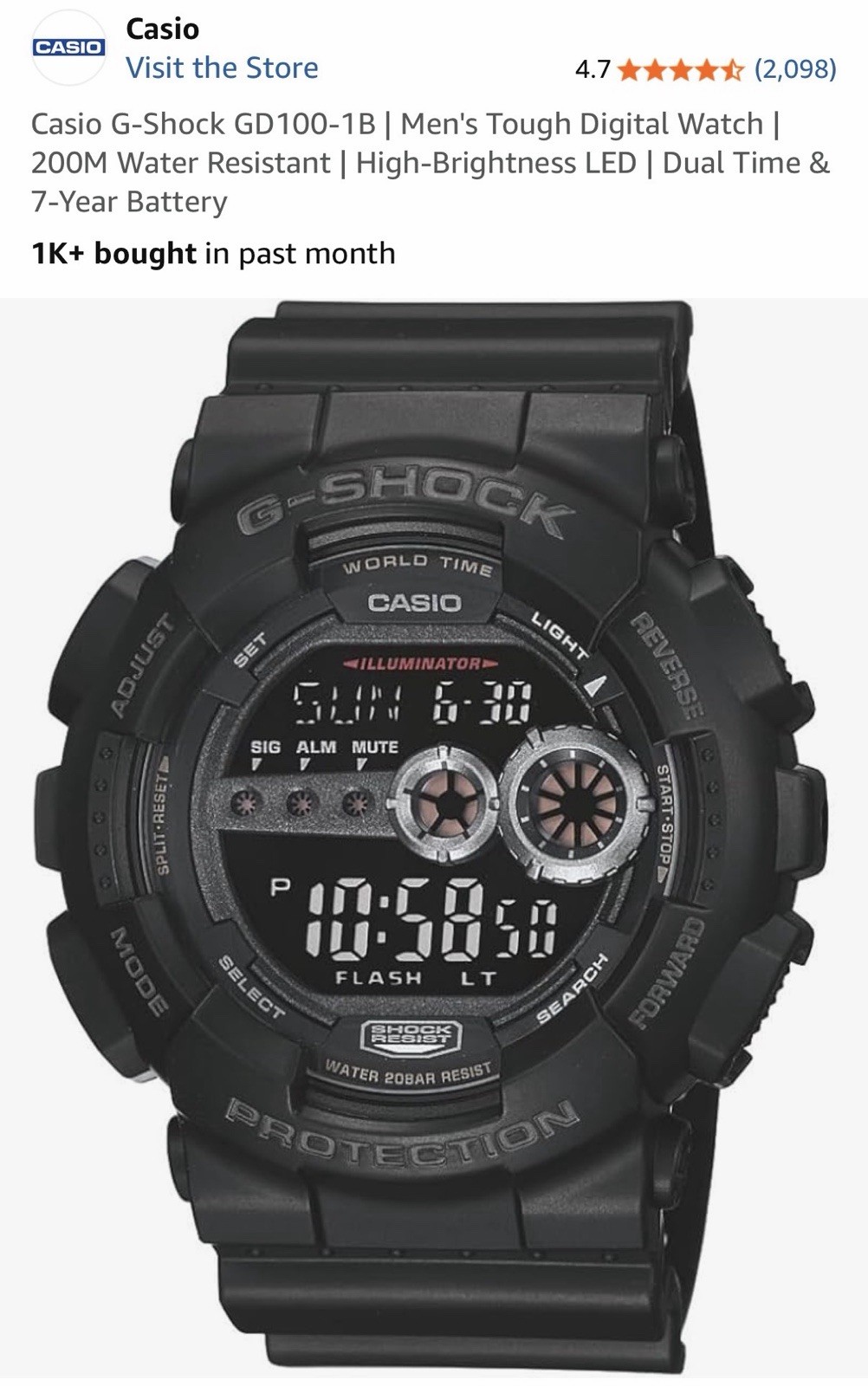 Casio G-Shock GD100-1B Digital Watch Black