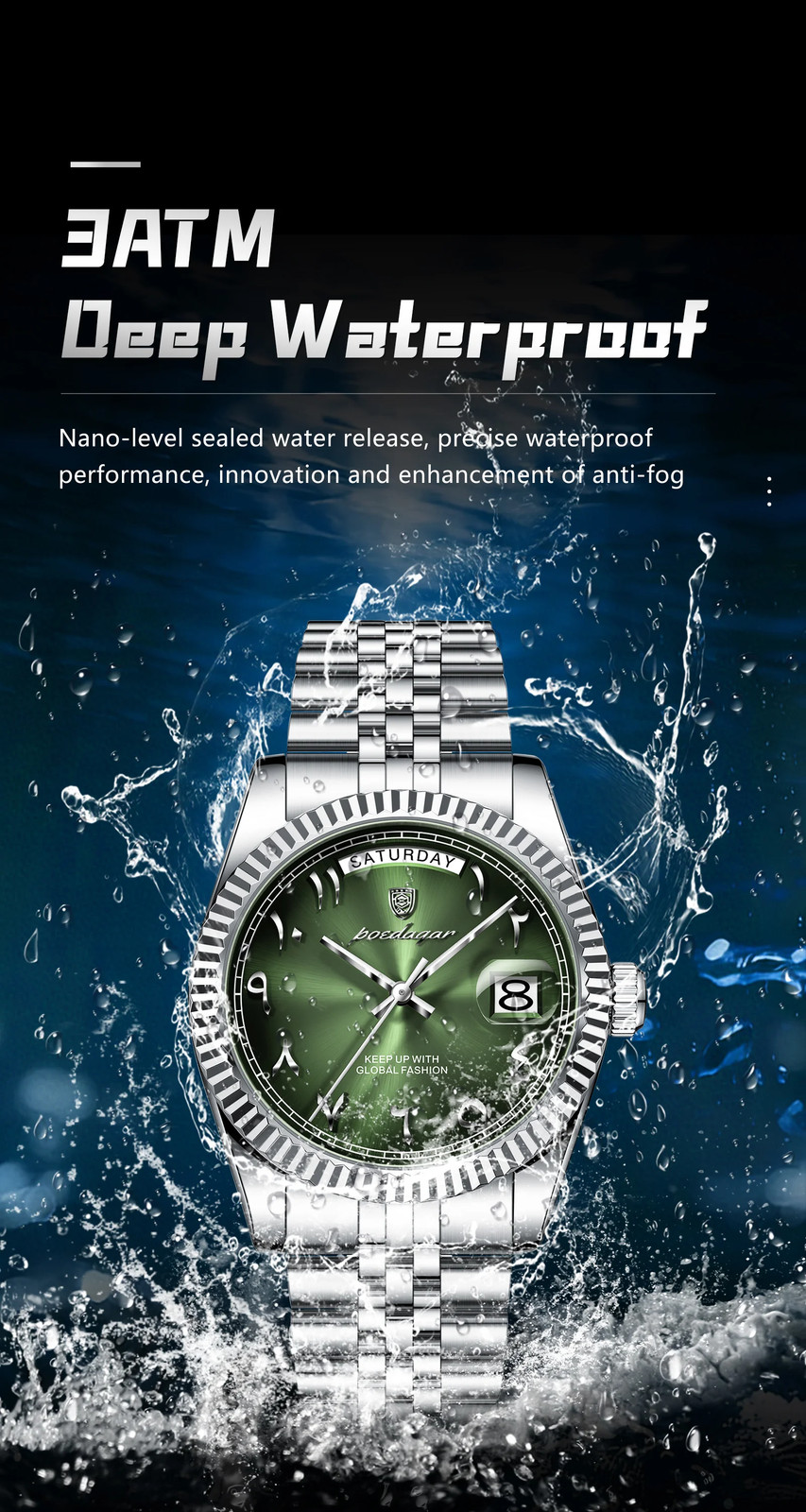Stainless Steel Waterproof Quartz Watches For Mens Arabic Numerals POEDAGAR