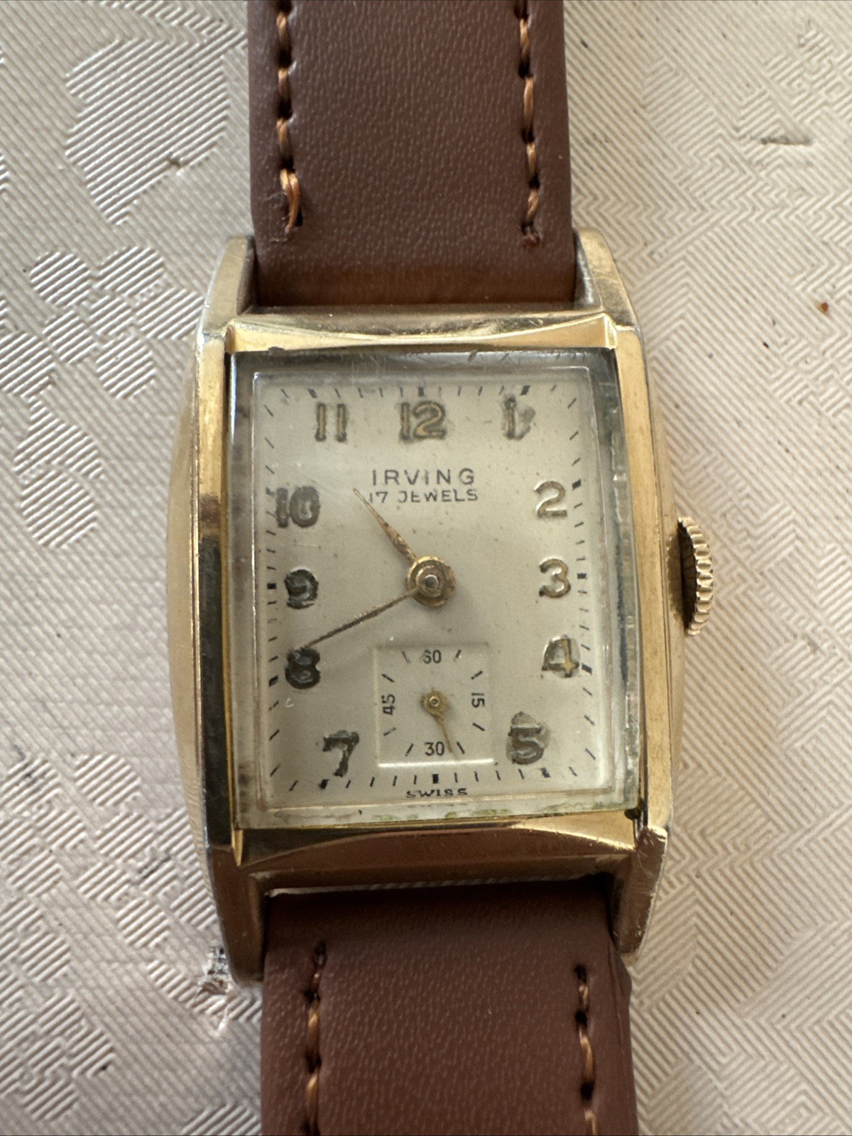 Irving 10k gold Manual Wind Gold Tone Watch Small Seconds